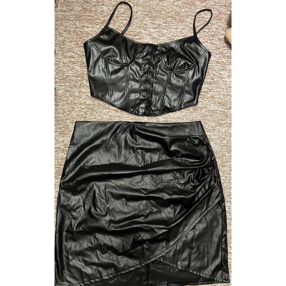 Leather skirt and top